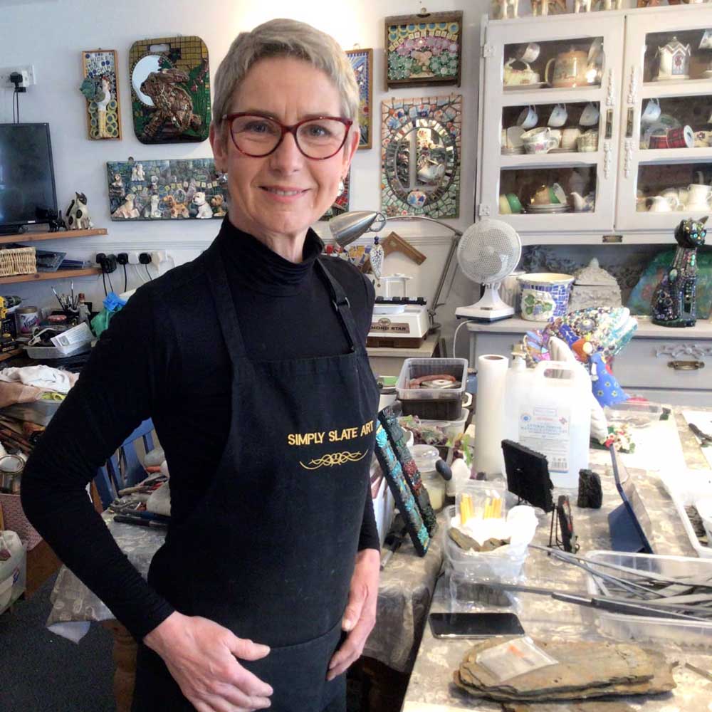 Janis Hargreaves in her Simply Slate Art studio